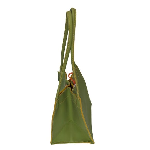 Mod Minimalist Vinyl Tote Bag Alan Stuart New York Green Structured Shoulder Bag - Picture 4 of 11